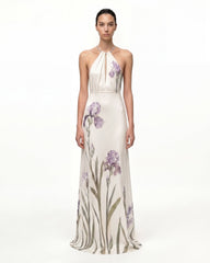 Floral Print Backless Maxi Dress - Ivory