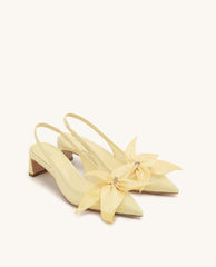 Queena Floral Appliques Slingback Pumps - Yellow