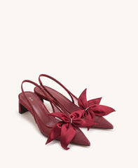 Queena Floral Appliques Slingback Pumps - Red