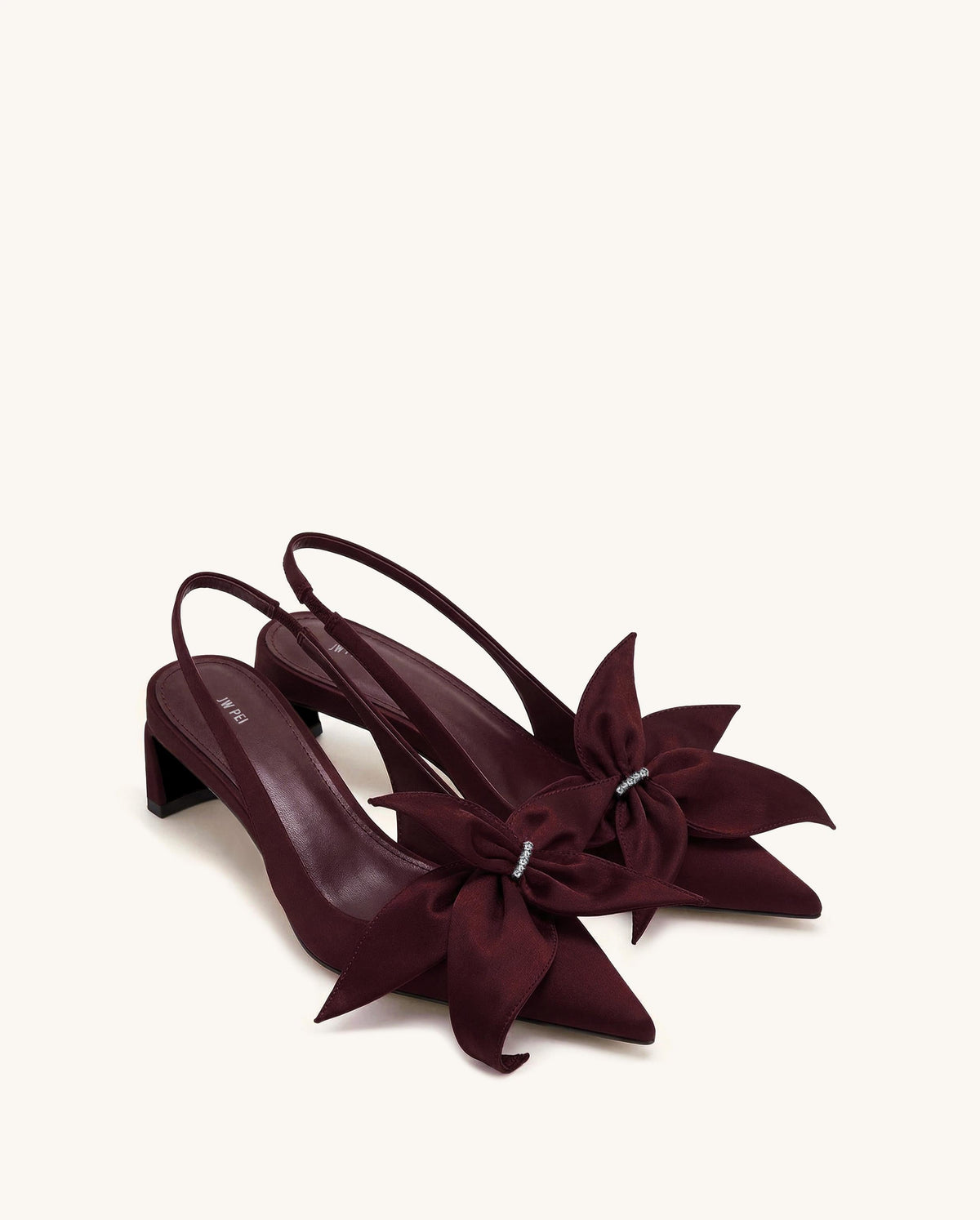 Queena Floral Appliques Slingback Pumps - Deep Burgundy