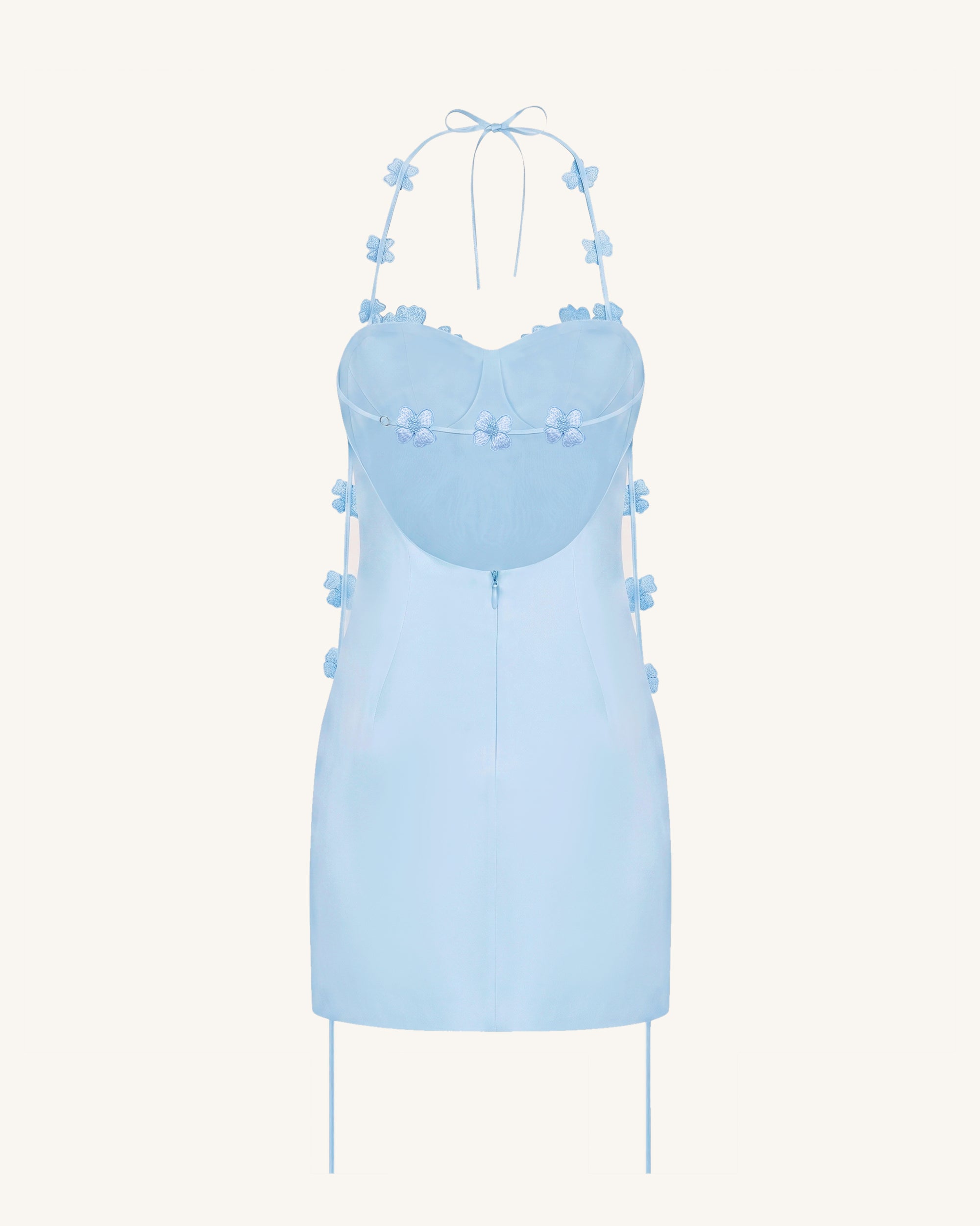 Floral Embellished Slip Mini Dress -Light Blue