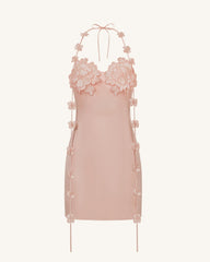 Floral Embellished Slip Mini Dress - Blush Pink