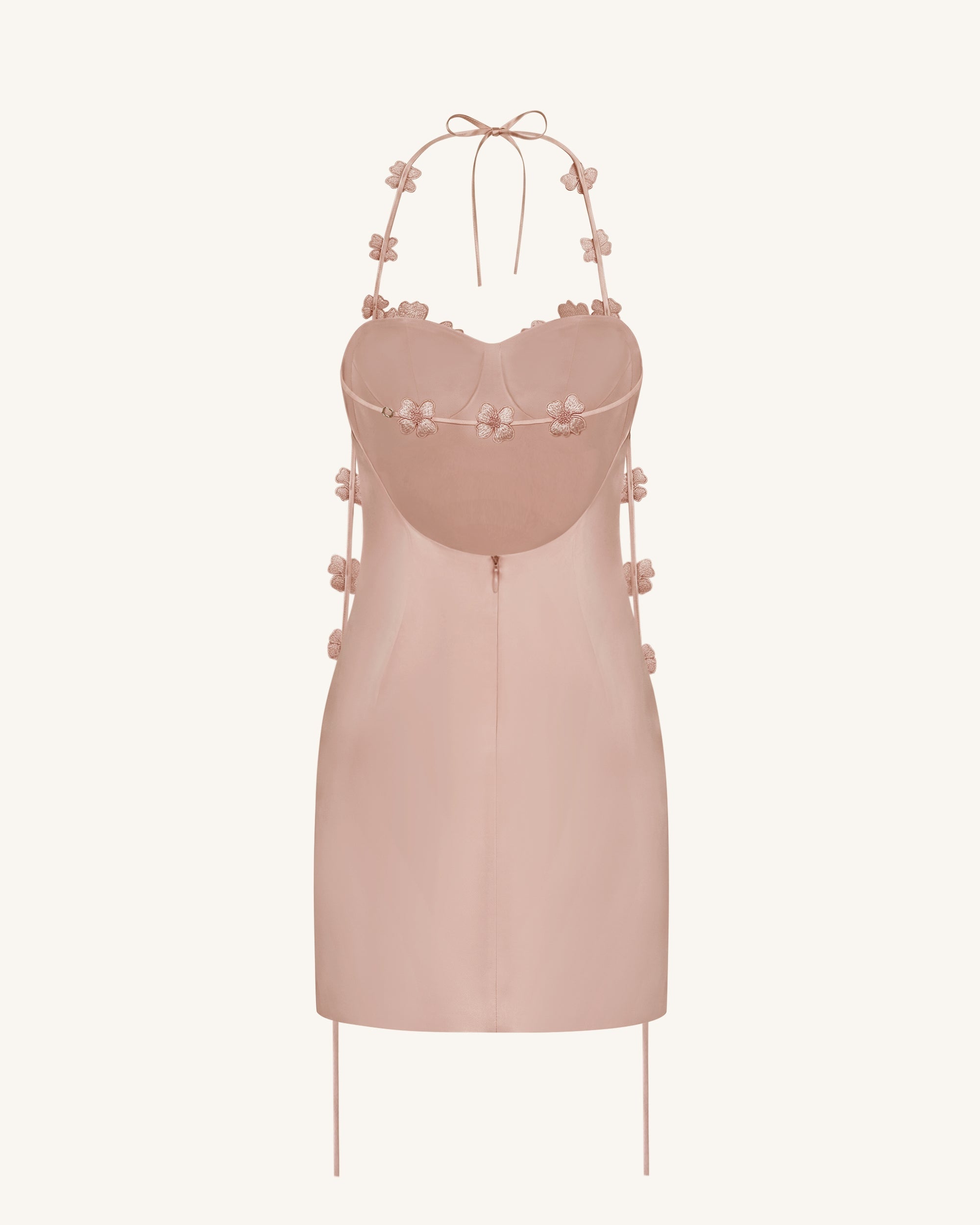 Floral Embellished Slip Mini Dress - Blush Pink