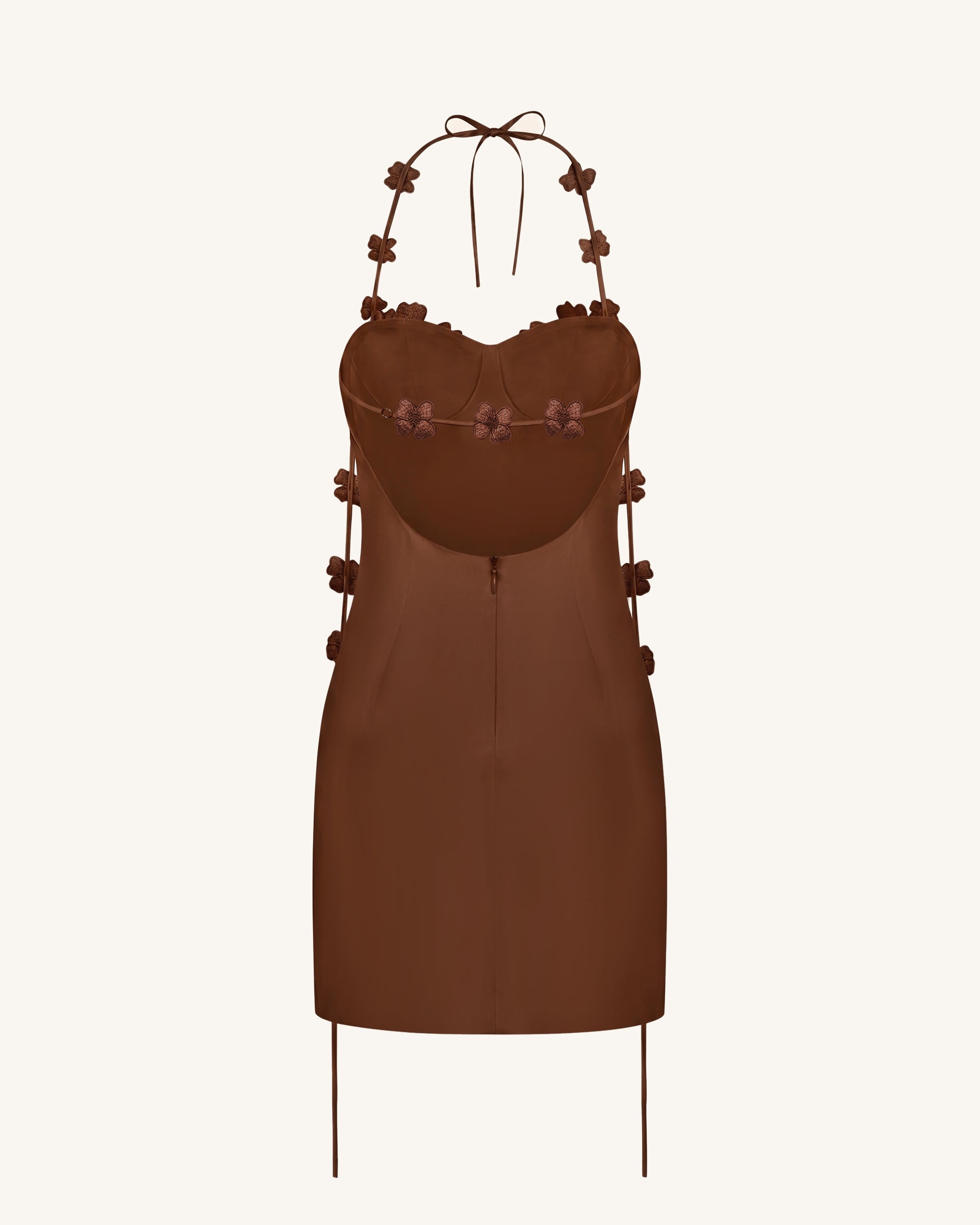 Floral Embellished Slip Mini Dress - Brown
