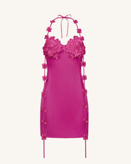 Floral Embellished Slip Mini Dress - Fuchsia Pink