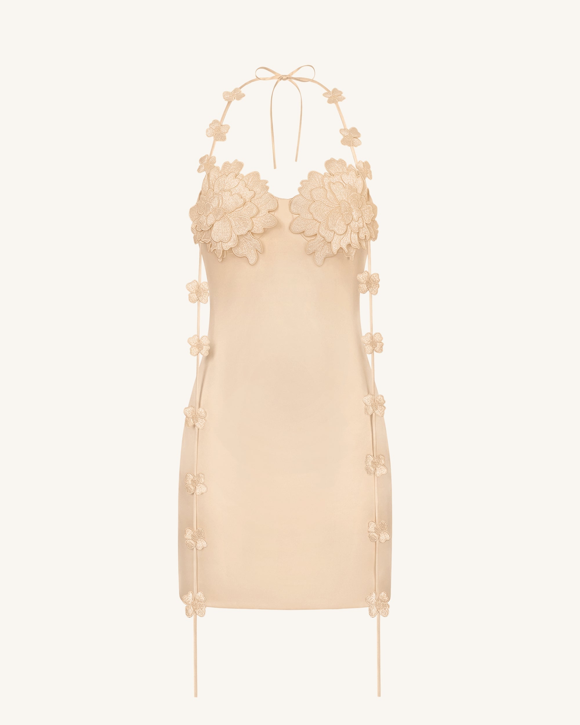Floral Embellished Slip Mini Dress - Beige