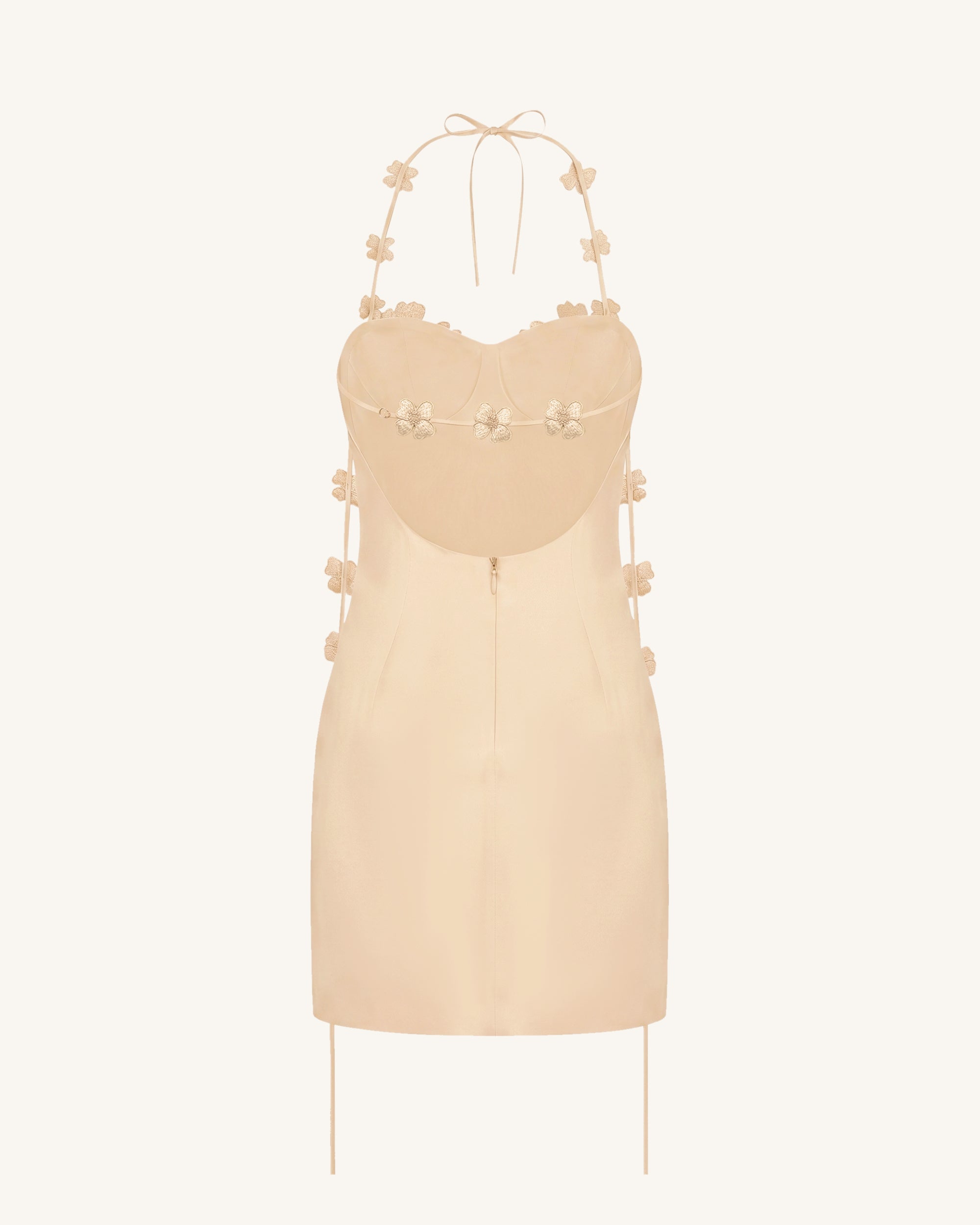 Floral Embellished Slip Mini Dress - Beige