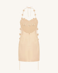 Floral Embellished Slip Mini Dress - Beige