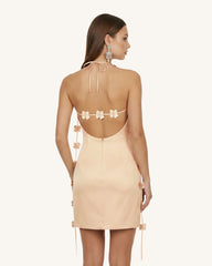 Floral Embellished Slip Mini Dress - Beige