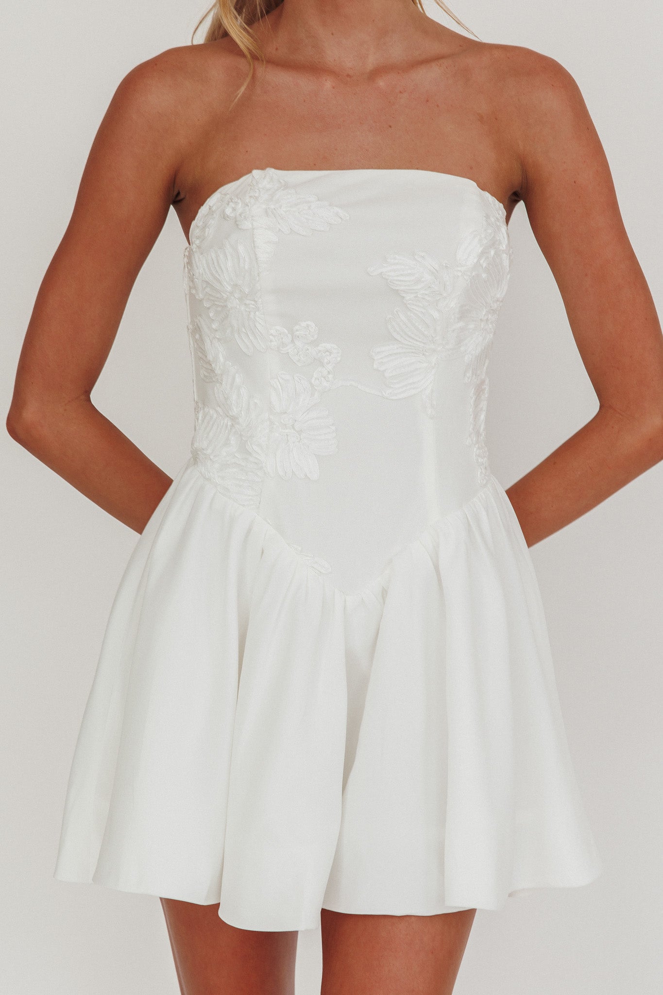 Fiora Basque Waist Strapless Mini Dress White