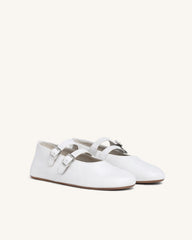 Emma Double Strap Flats – White