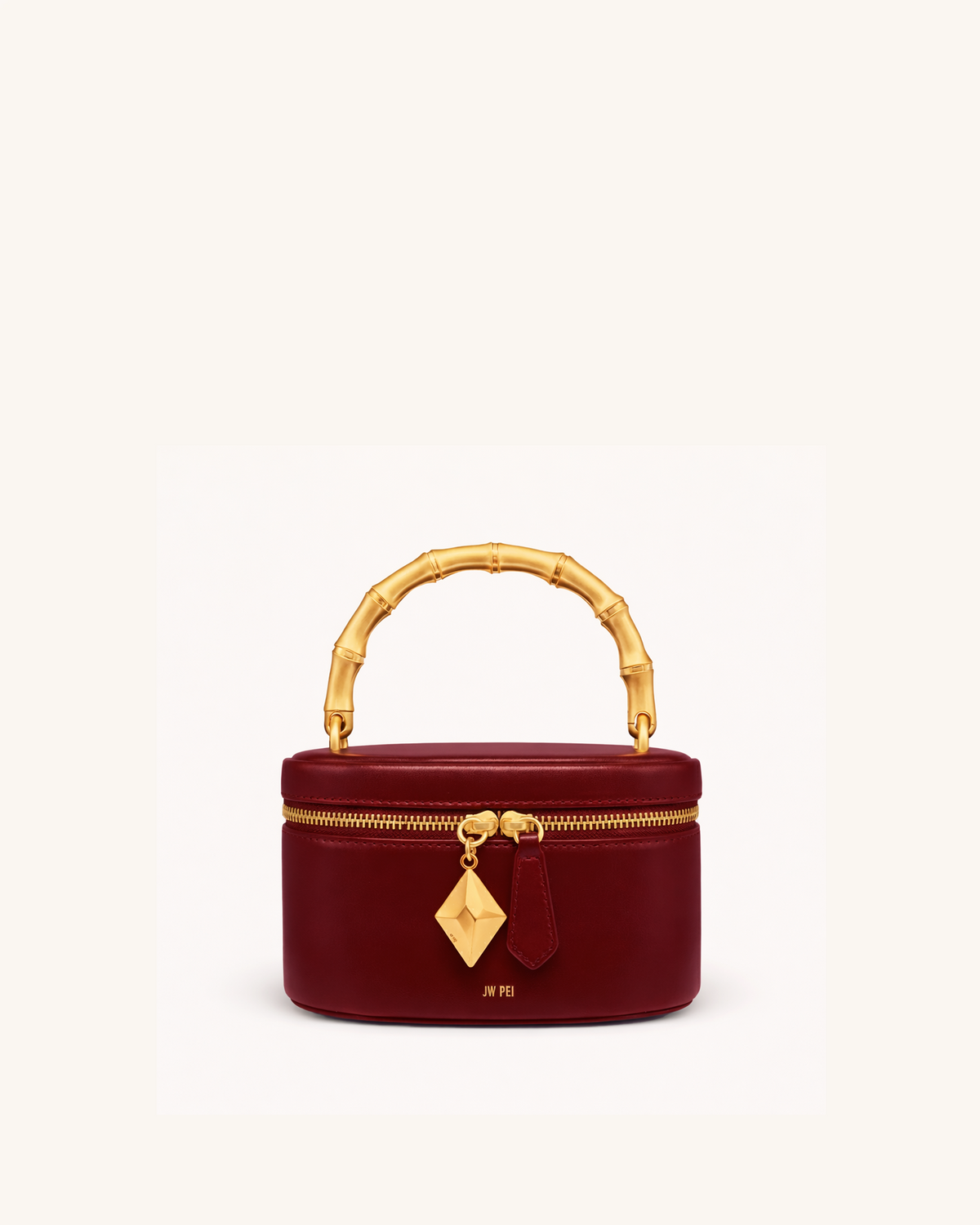 Natalie Metal Geometric Pendant Handle Bag - Burgundy